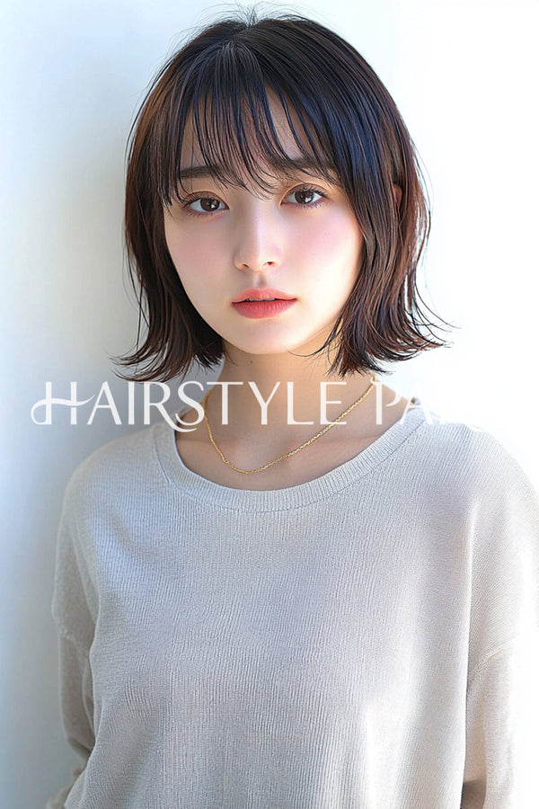 ヘアスタイル写真PhotoNo:aiphoto053【AI画像】 [ミディアム,切りっぱなしボブ,レディース,ナチュラル,横型,AI ]