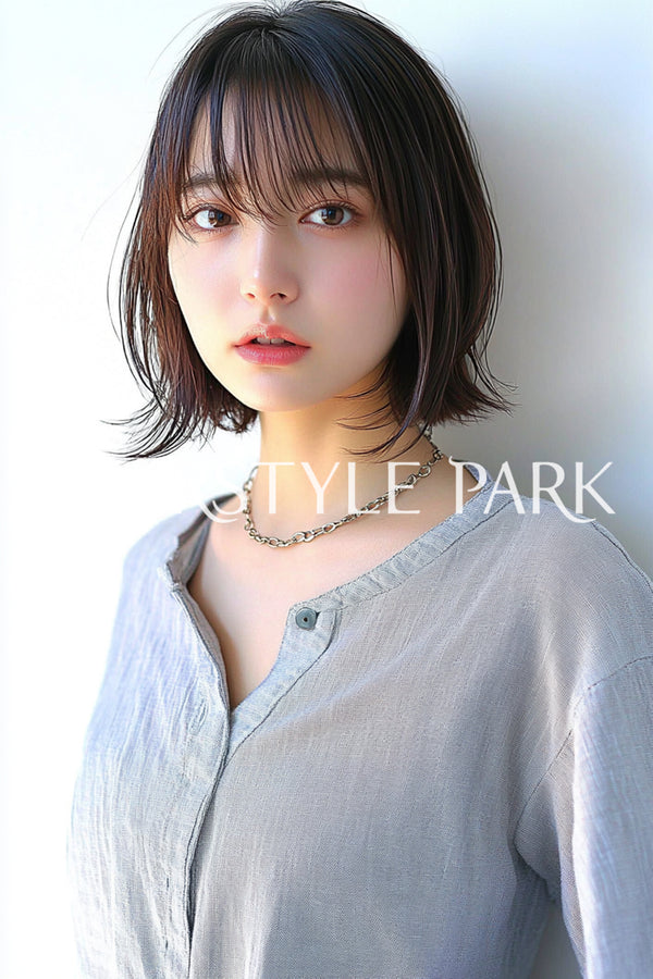 ヘアスタイル写真PhotoNo:aiphoto054【AI画像】 [ミディアム,切りっぱなしボブ,レディース,ナチュラル,横型,AI ]