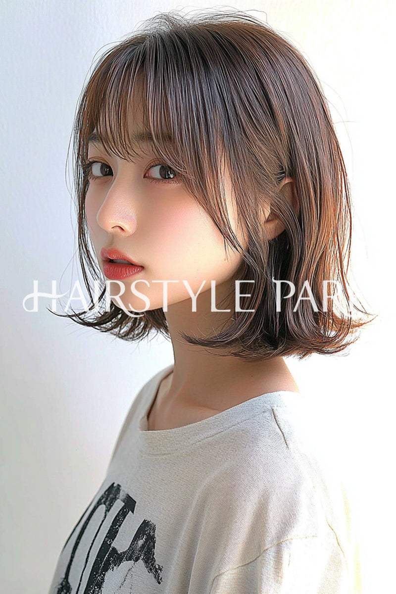 ヘアスタイル写真PhotoNo:aiphoto067【AI画像】 [ミディアム,切りっぱなしボブ,レディース,カジュアル,横型,AI ]