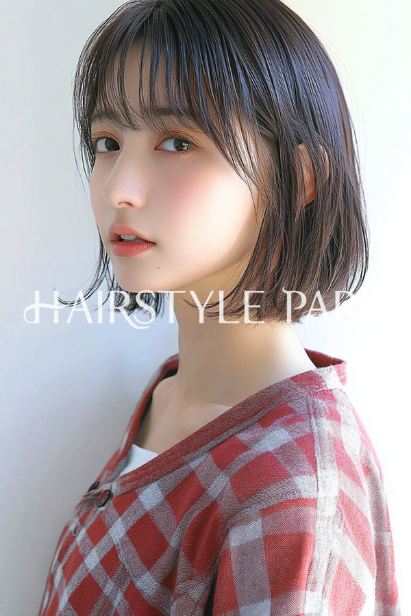 ヘアスタイル写真PhotoNo:aiphoto071【AI画像】 [ミディアム,切りっぱなしボブ,レディース,ナチュラル,カジュアル,横型,AI ]
