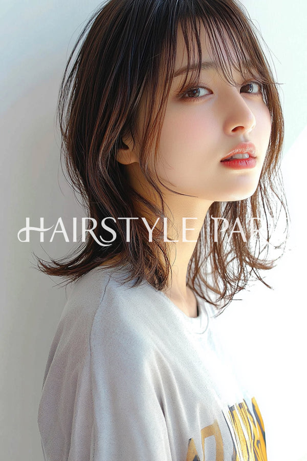 ヘアスタイル写真PhotoNo:aiphoto074【AI画像】 [ミディアム,レイヤーミディアム,レディース,カジュアル,パーマ,横型,AI ]