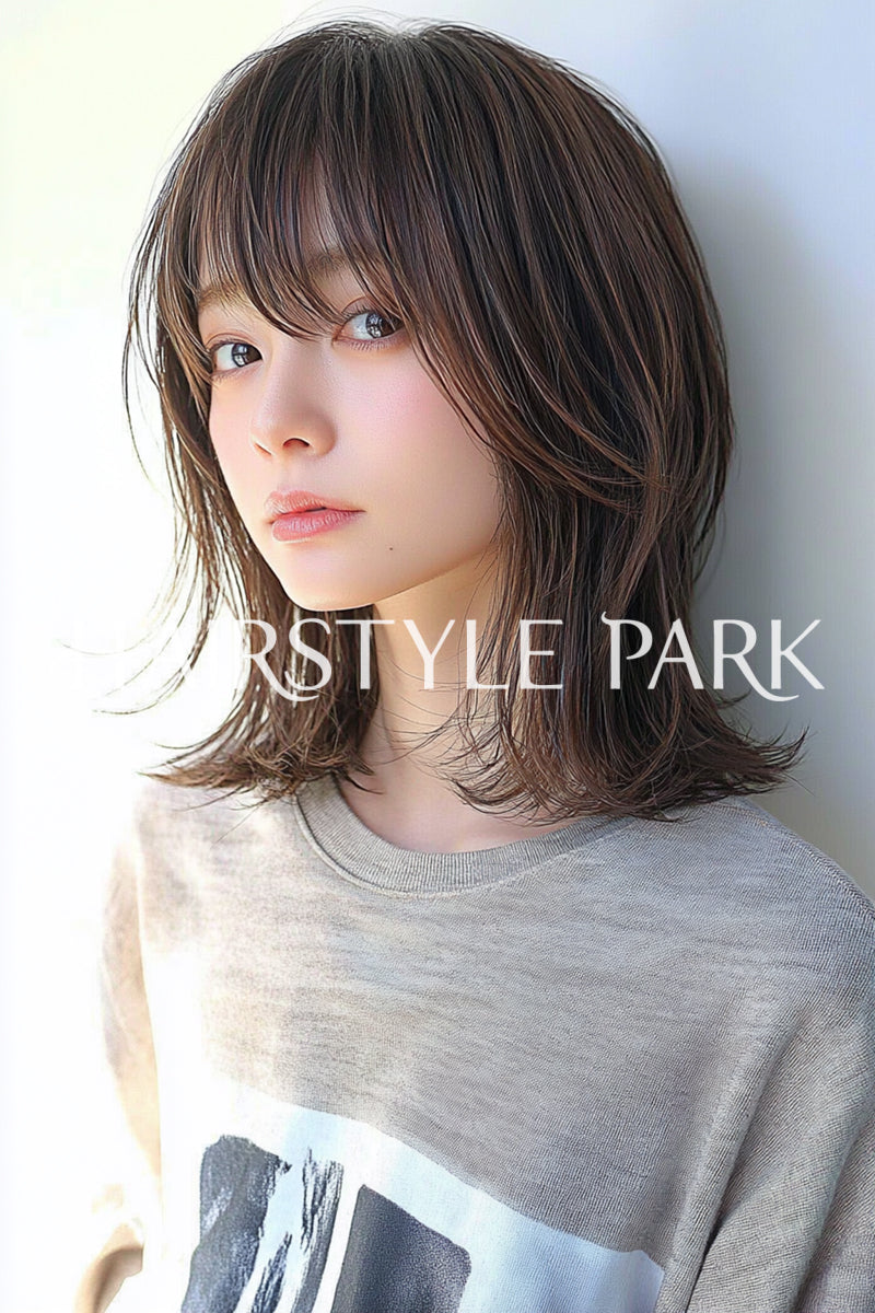 ヘアスタイル写真PhotoNo:aiphoto080【AI画像】 [ミディアム,レイヤーミディアム,ウルフミディアム,レディース,カジュアル,クール / かっこいい,横型,AI ]